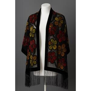Silk/viscose Velvet Burnout Floral Scarf Wrap Devore Black Sheer Romantic‎ artsy